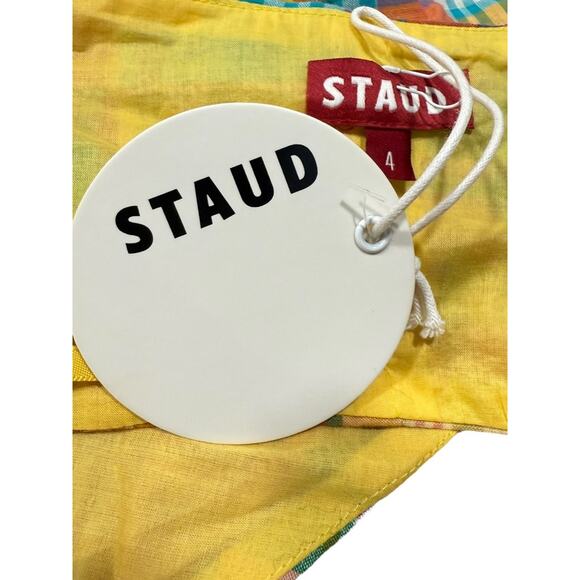 STAUD X Birkenstock Kai Cotton Patchwork Plaid Multicolor Halter Top 4 - Picture 6 of 7